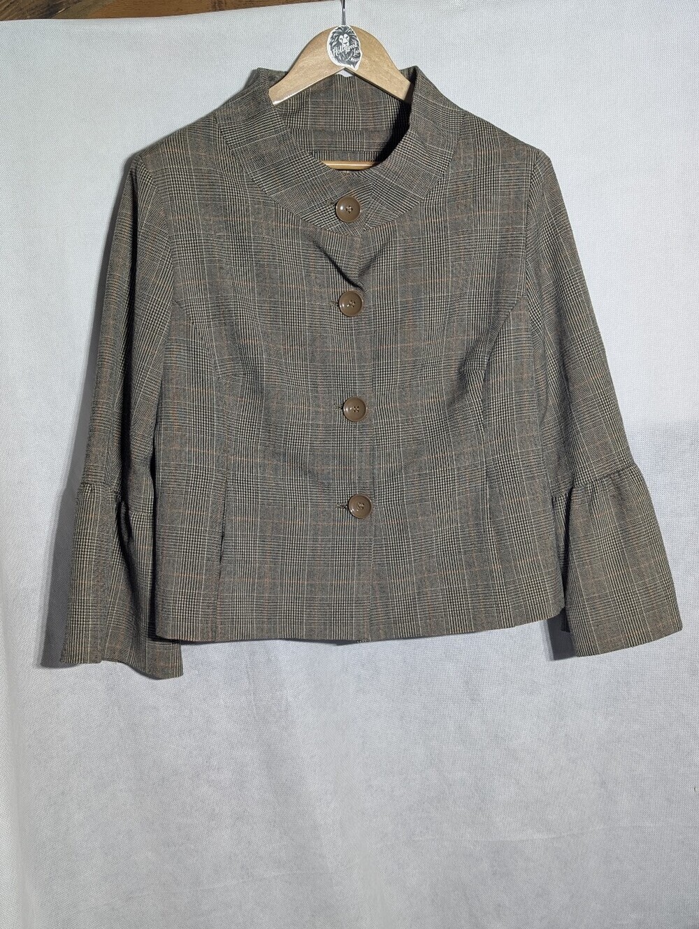 Live a Little Glen Plaid Cropped Blazer Jacket Flared Bell Sleeves  XL